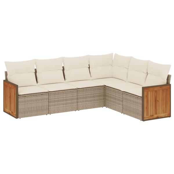 Grote foto vidaxl 6 delige loungeset met kussens poly rattan beige tuin en terras tuinmeubelen