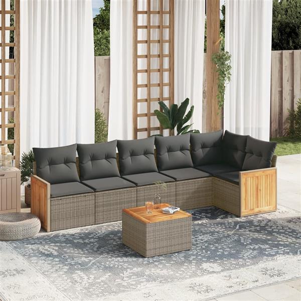 Grote foto vidaxl 7 delige loungeset met kussens poly rattan grijs tuin en terras tuinmeubelen