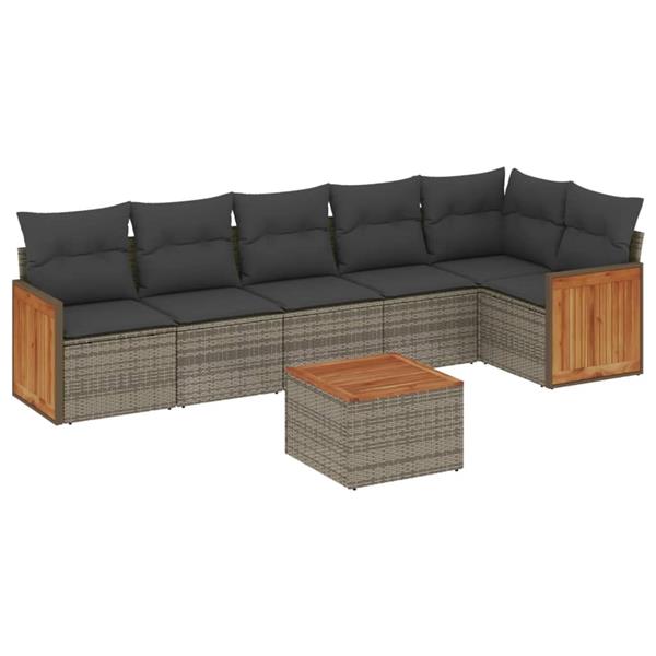 Grote foto vidaxl 7 delige loungeset met kussens poly rattan grijs tuin en terras tuinmeubelen