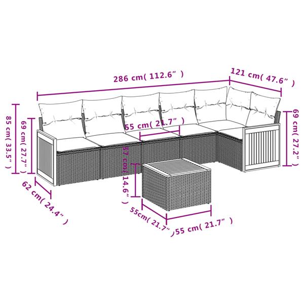Grote foto vidaxl 7 delige loungeset met kussens poly rattan grijs tuin en terras tuinmeubelen
