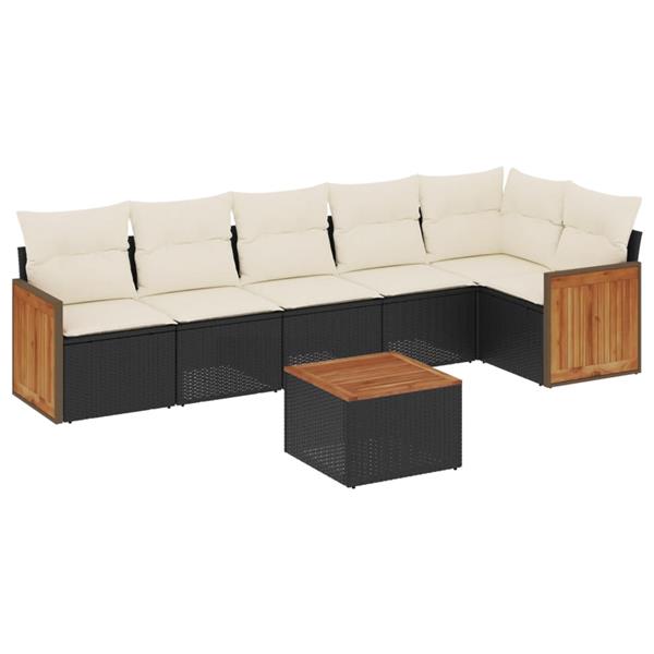 Grote foto vidaxl 7 delige loungeset met kussens poly rattan zwart tuin en terras tuinmeubelen