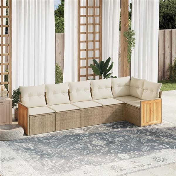 Grote foto vidaxl 6 delige loungeset met kussens poly rattan beige tuin en terras tuinmeubelen