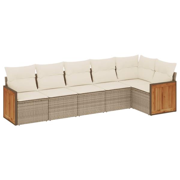Grote foto vidaxl 6 delige loungeset met kussens poly rattan beige tuin en terras tuinmeubelen