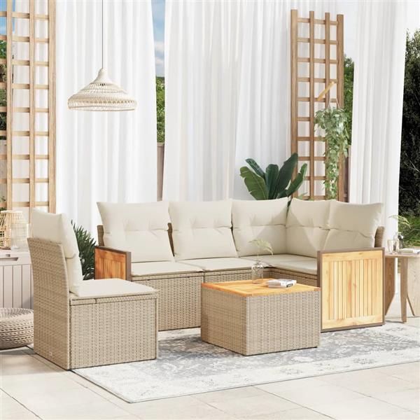 Grote foto vidaxl 6 delige loungeset met kussens poly rattan beige tuin en terras tuinmeubelen