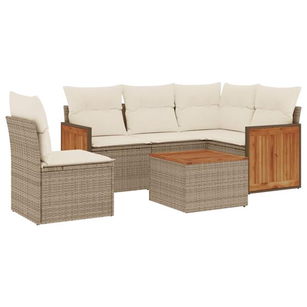 Grote foto vidaxl 6 delige loungeset met kussens poly rattan beige tuin en terras tuinmeubelen