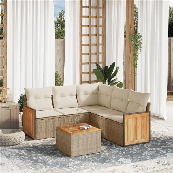 Grote foto vidaxl 6 delige loungeset met kussens poly rattan beige tuin en terras tuinmeubelen