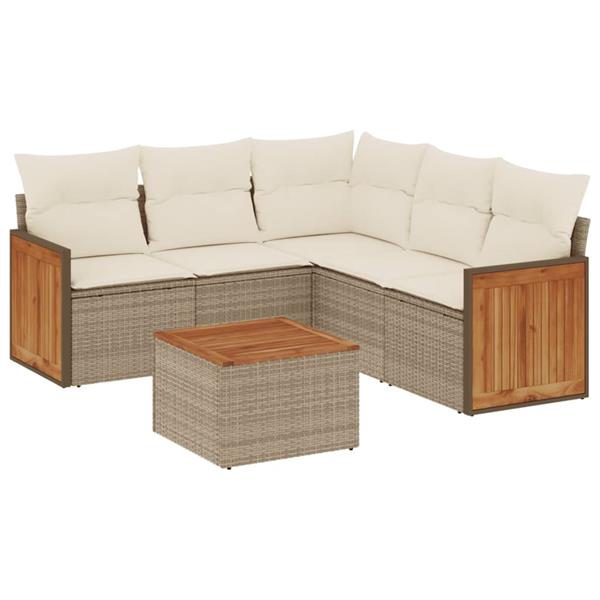 Grote foto vidaxl 6 delige loungeset met kussens poly rattan beige tuin en terras tuinmeubelen