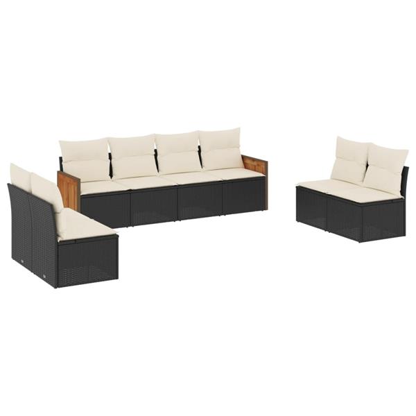 Grote foto vidaxl 8 delige loungeset met kussens poly rattan zwart tuin en terras tuinmeubelen