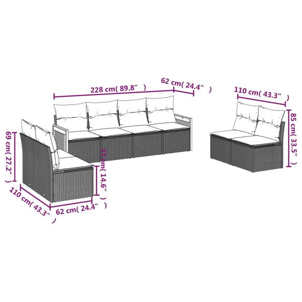Grote foto vidaxl 8 delige loungeset met kussens poly rattan zwart tuin en terras tuinmeubelen