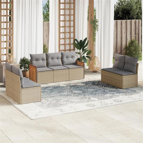 Grote foto vidaxl 7 delige loungeset met kussens poly rattan beige tuin en terras tuinmeubelen