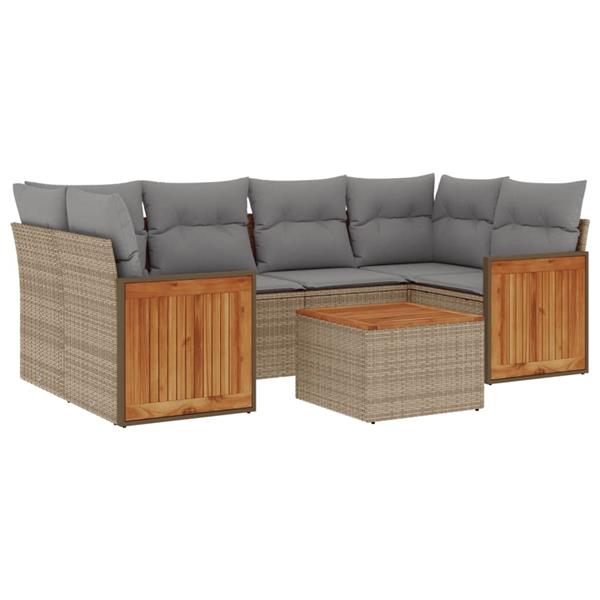 Grote foto vidaxl 7 delige loungeset met kussens poly rattan beige tuin en terras tuinmeubelen