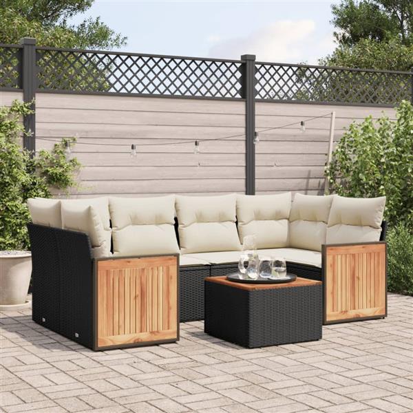 Grote foto vidaxl 7 delige loungeset met kussens poly rattan zwart tuin en terras tuinmeubelen