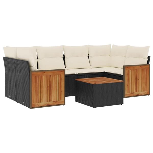 Grote foto vidaxl 7 delige loungeset met kussens poly rattan zwart tuin en terras tuinmeubelen