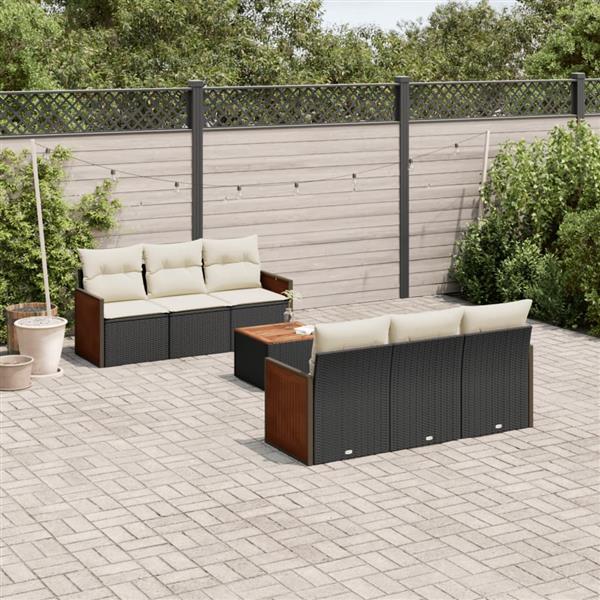 Grote foto vidaxl 7 delige loungeset met kussens poly rattan zwart tuin en terras tuinmeubelen