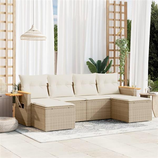 Grote foto vidaxl 6 delige loungeset met kussens poly rattan beige tuin en terras tuinmeubelen