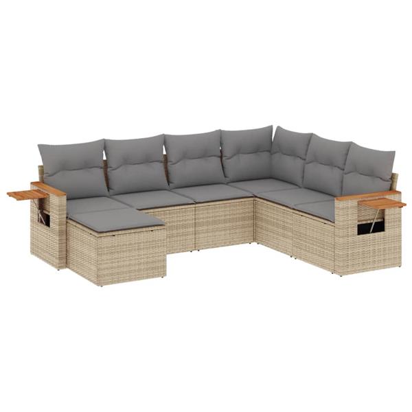 Grote foto vidaxl 7 delige loungeset met kussens poly rattan beige tuin en terras tuinmeubelen