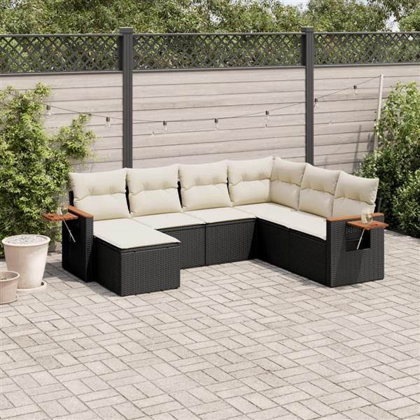 Grote foto vidaxl 7 delige loungeset met kussens poly rattan zwart tuin en terras tuinmeubelen