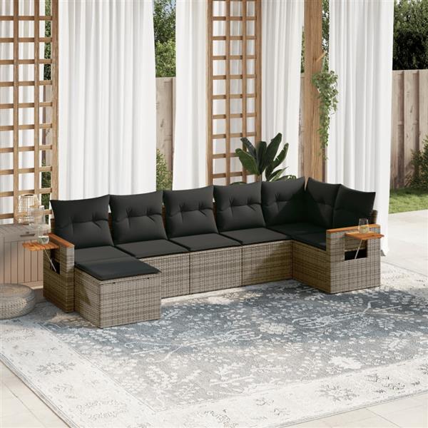 Grote foto vidaxl 7 delige loungeset met kussens poly rattan grijs tuin en terras tuinmeubelen
