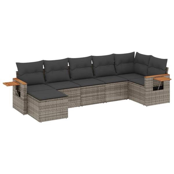 Grote foto vidaxl 7 delige loungeset met kussens poly rattan grijs tuin en terras tuinmeubelen