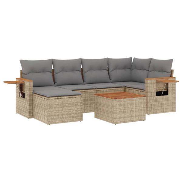 Grote foto vidaxl 7 delige loungeset met kussens poly rattan beige tuin en terras tuinmeubelen