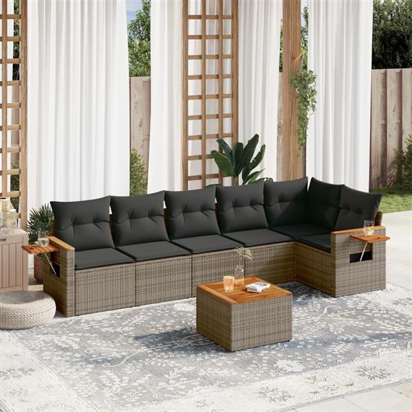 Grote foto vidaxl 7 delige loungeset met kussens poly rattan grijs tuin en terras tuinmeubelen