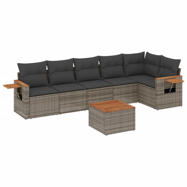 Grote foto vidaxl 7 delige loungeset met kussens poly rattan grijs tuin en terras tuinmeubelen