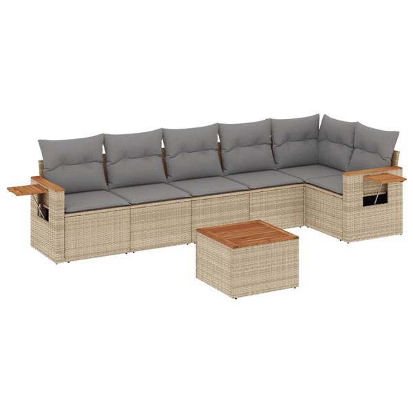 Grote foto vidaxl 7 delige loungeset met kussens poly rattan beige tuin en terras tuinmeubelen
