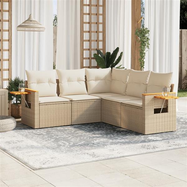Grote foto vidaxl 5 delige loungeset met kussens poly rattan beige tuin en terras tuinmeubelen