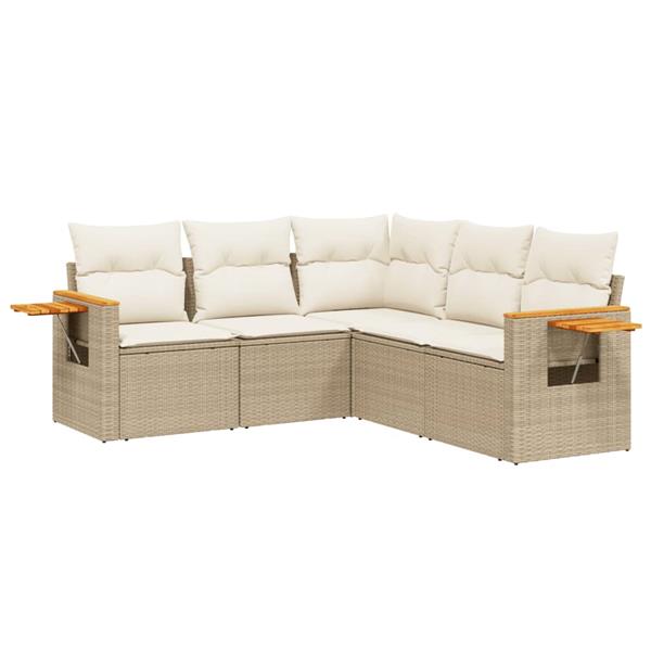 Grote foto vidaxl 5 delige loungeset met kussens poly rattan beige tuin en terras tuinmeubelen