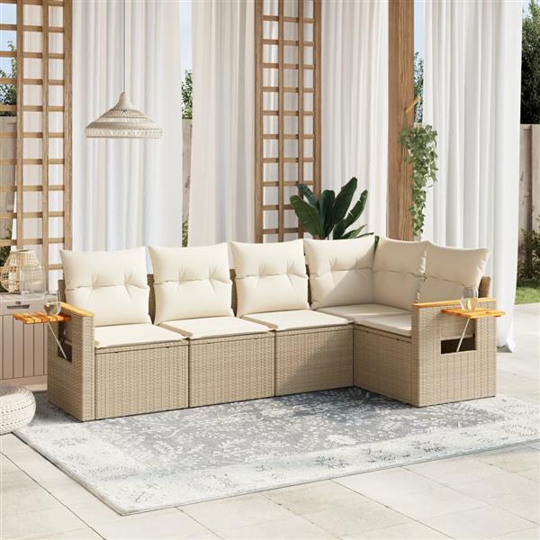 Grote foto vidaxl 5 delige loungeset met kussens poly rattan beige tuin en terras tuinmeubelen