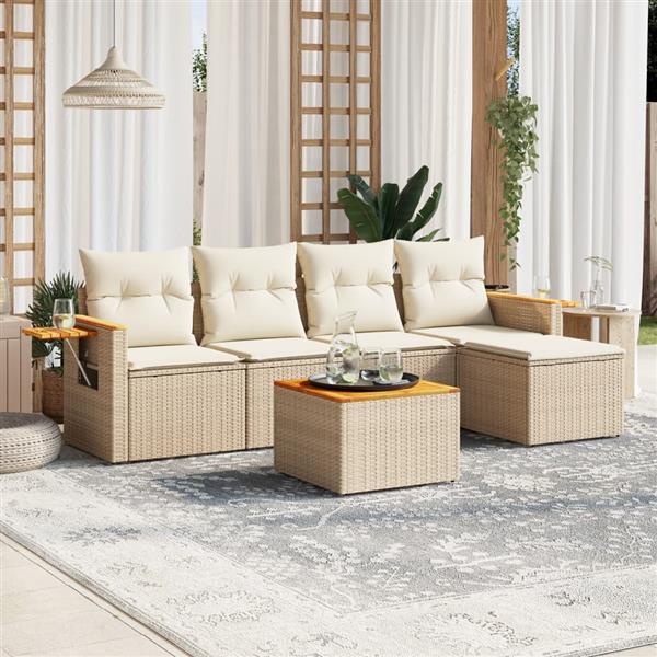 Grote foto vidaxl 6 delige loungeset met kussens poly rattan beige tuin en terras tuinmeubelen
