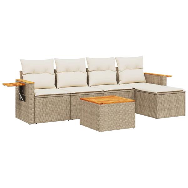 Grote foto vidaxl 6 delige loungeset met kussens poly rattan beige tuin en terras tuinmeubelen