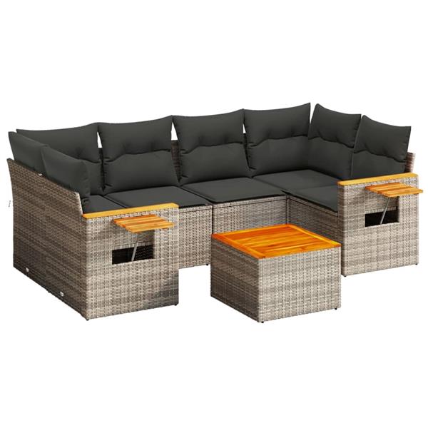 Grote foto vidaxl 7 delige loungeset met kussens poly rattan grijs tuin en terras tuinmeubelen