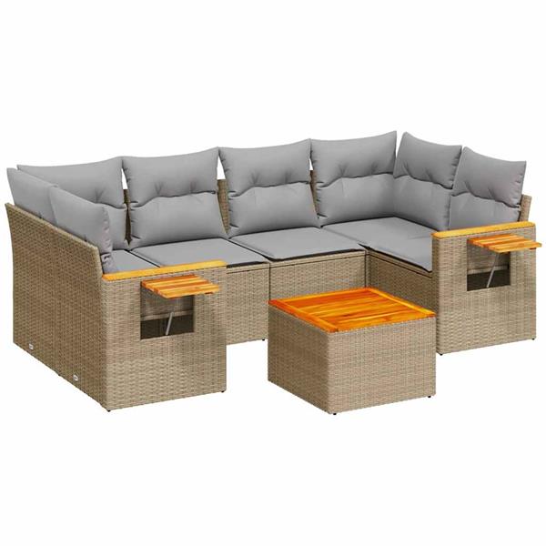 Grote foto vidaxl 7 delige loungeset met kussens poly rattan beige tuin en terras tuinmeubelen