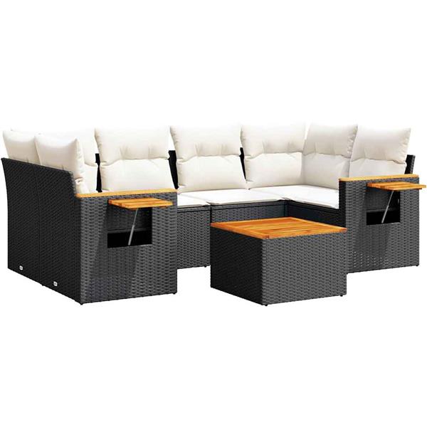 Grote foto vidaxl 7 delige loungeset met kussens poly rattan zwart tuin en terras tuinmeubelen