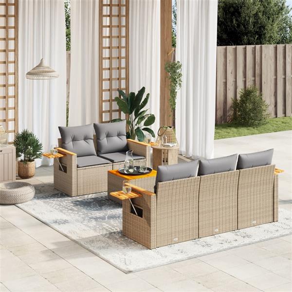 Grote foto vidaxl 6 delige loungeset met kussens poly rattan beige tuin en terras tuinmeubelen