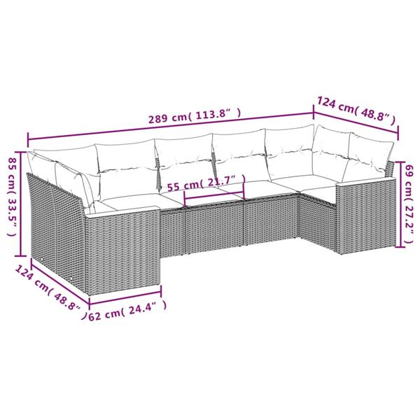 Grote foto vidaxl 7 delige loungeset met kussens poly rattan grijs tuin en terras tuinmeubelen