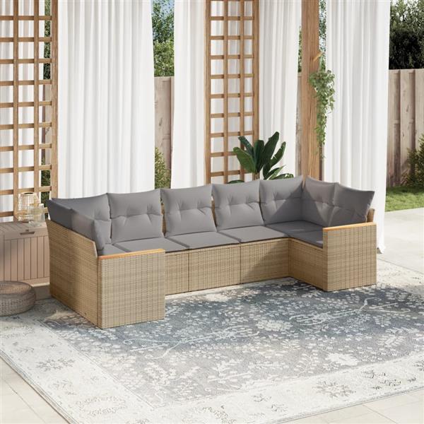 Grote foto vidaxl 7 delige loungeset met kussens poly rattan gemengd beige tuin en terras tuinmeubelen