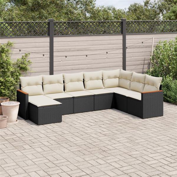 Grote foto vidaxl 8 delige loungeset met kussens poly rattan zwart tuin en terras tuinmeubelen