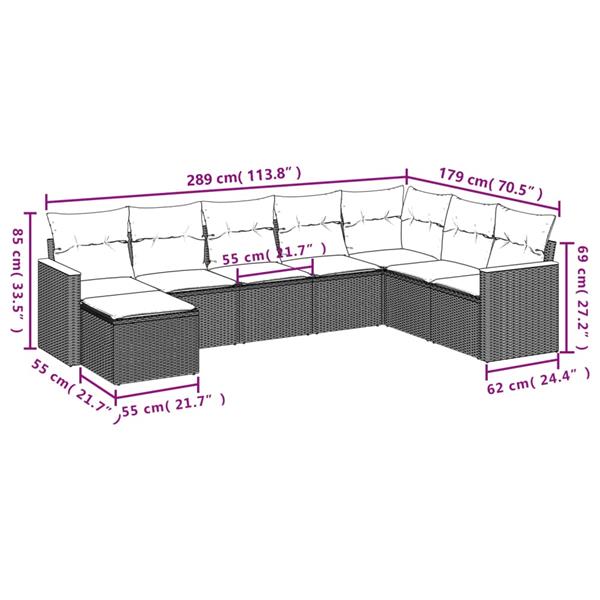 Grote foto vidaxl 8 delige loungeset met kussens poly rattan zwart tuin en terras tuinmeubelen