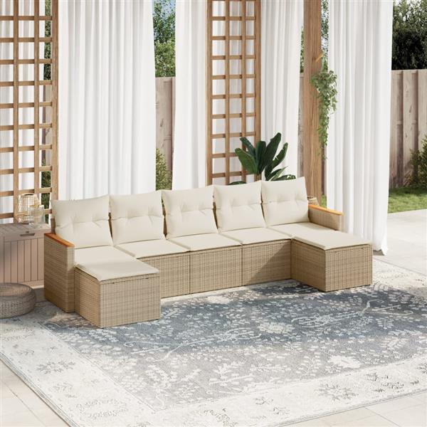 Grote foto vidaxl 7 delige loungeset met kussens poly rattan beige tuin en terras tuinmeubelen