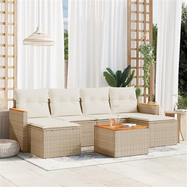 Grote foto vidaxl 7 delige loungeset met kussens poly rattan beige tuin en terras tuinmeubelen