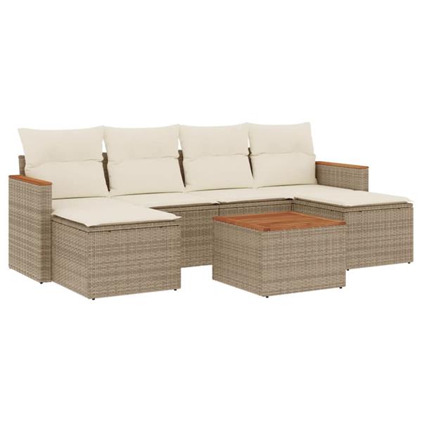 Grote foto vidaxl 7 delige loungeset met kussens poly rattan beige tuin en terras tuinmeubelen