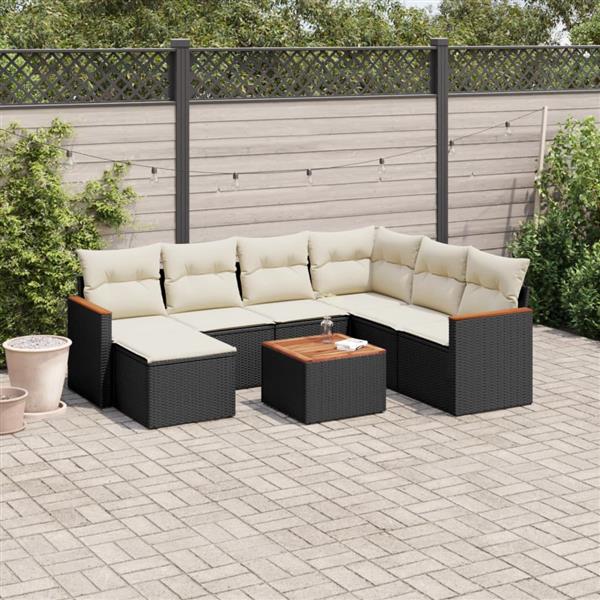 Grote foto vidaxl 8 delige loungeset met kussens poly rattan zwart tuin en terras tuinmeubelen