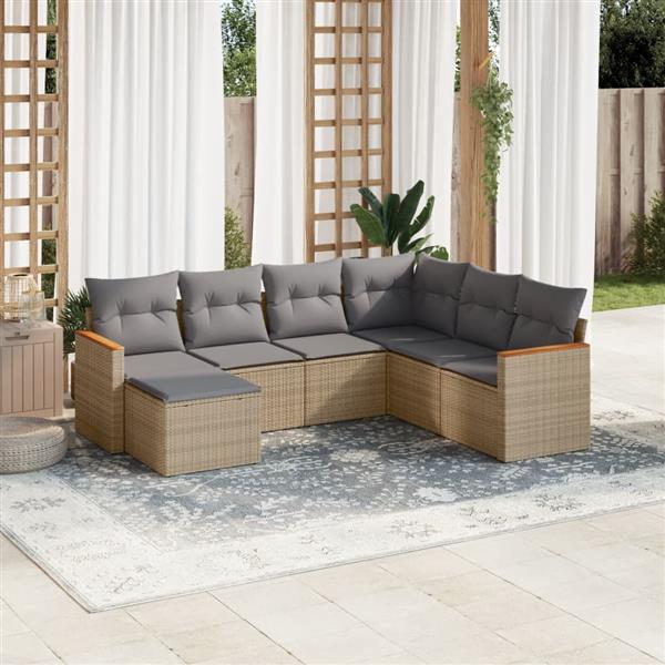 Grote foto vidaxl 7 delige loungeset met kussens poly rattan gemengd beige tuin en terras tuinmeubelen