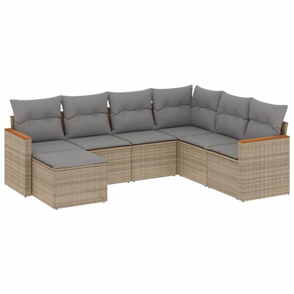 Grote foto vidaxl 7 delige loungeset met kussens poly rattan gemengd beige tuin en terras tuinmeubelen