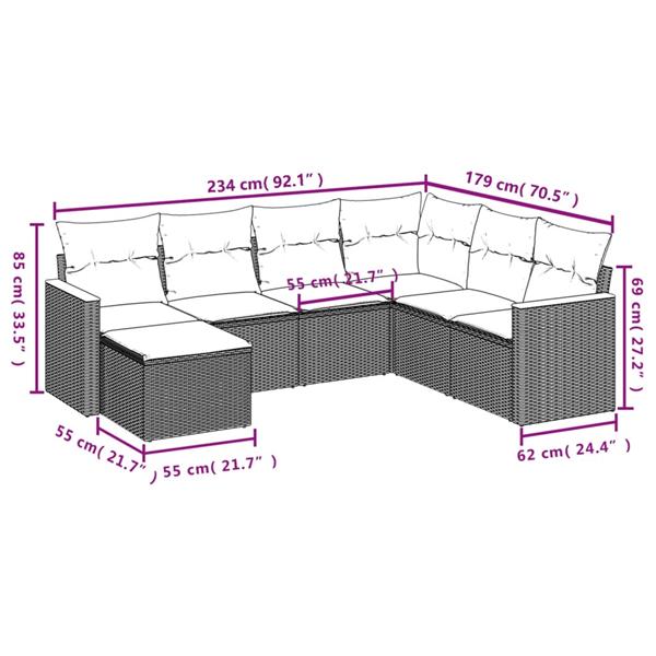 Grote foto vidaxl 7 delige loungeset met kussens poly rattan gemengd beige tuin en terras tuinmeubelen