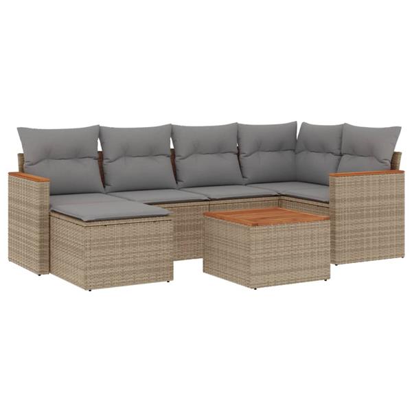 Grote foto vidaxl 7 delige loungeset met kussens poly rattan gemengd beige tuin en terras tuinmeubelen