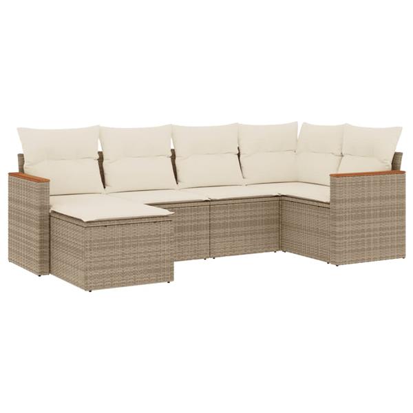 Grote foto vidaxl 6 delige loungeset met kussens poly rattan beige tuin en terras tuinmeubelen
