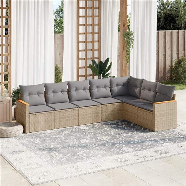 Grote foto vidaxl 7 delige loungeset met kussens poly rattan gemengd beige tuin en terras tuinmeubelen